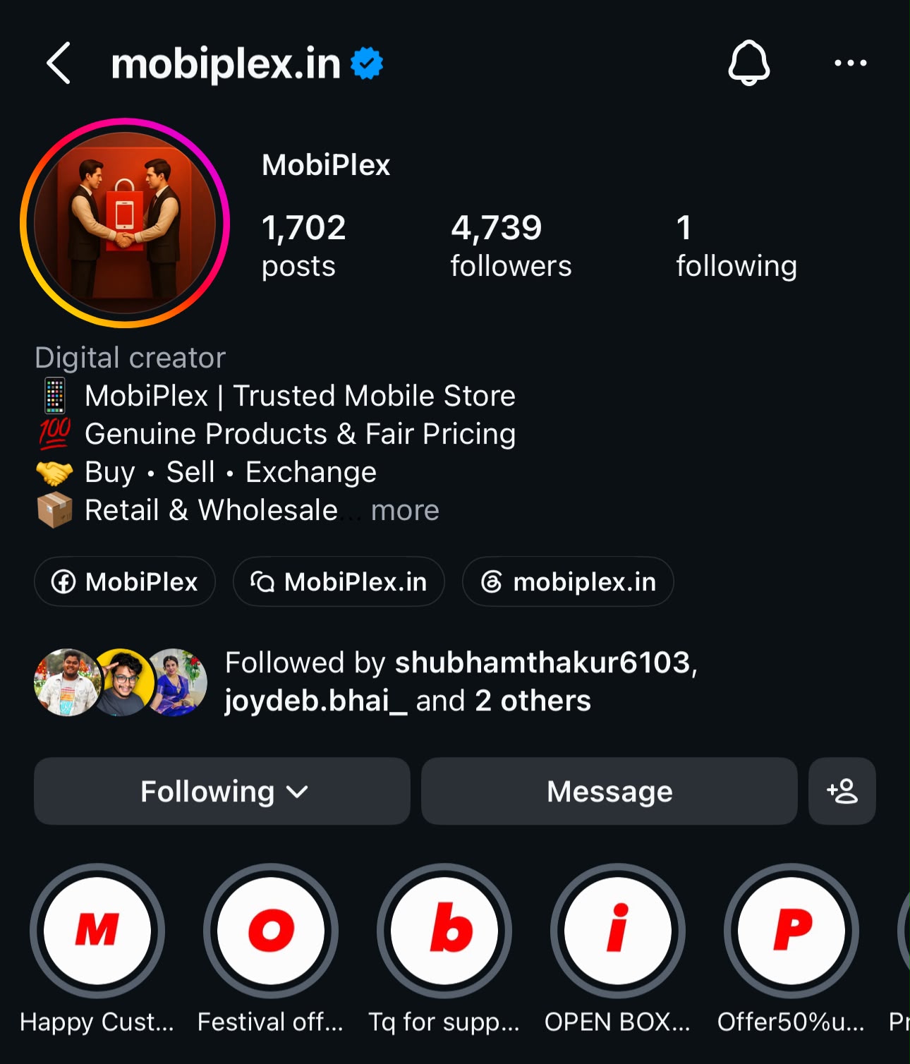 mobiplex.in Instagram profile